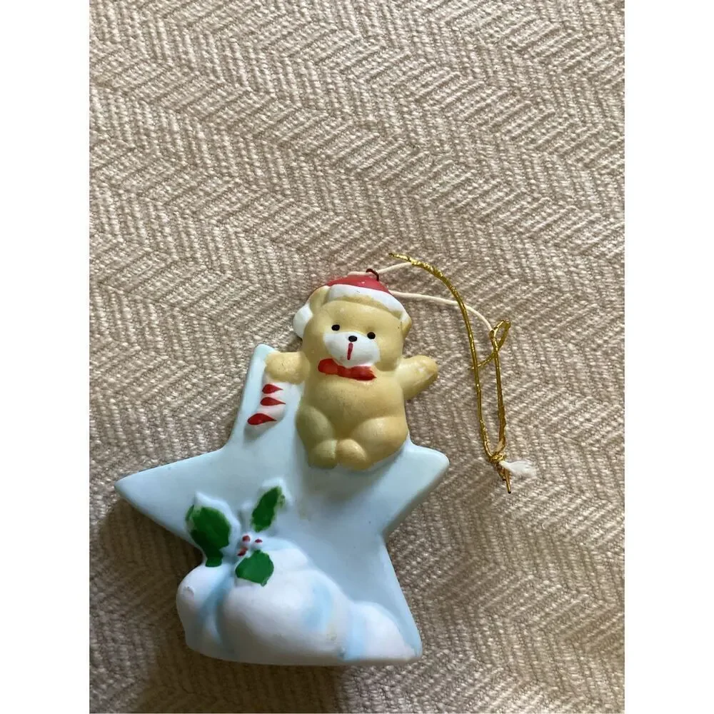 Vintage 80s Heavenly Bears Ornaments Set of 2